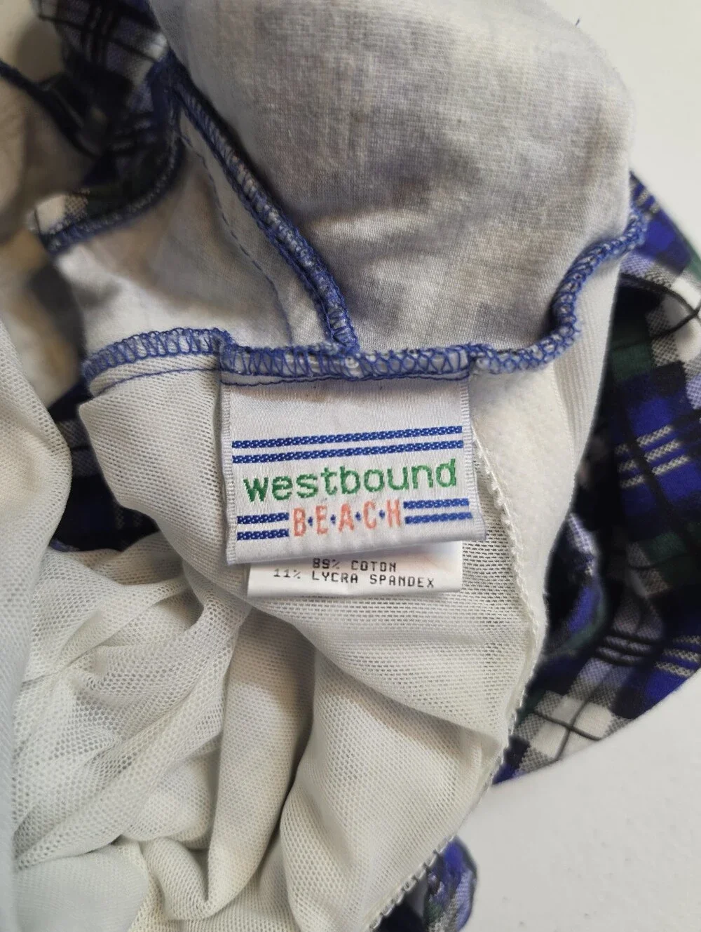 Westbound Vintage 90s Blue Tartan Plaid One-Piece Swimsuit Cotton